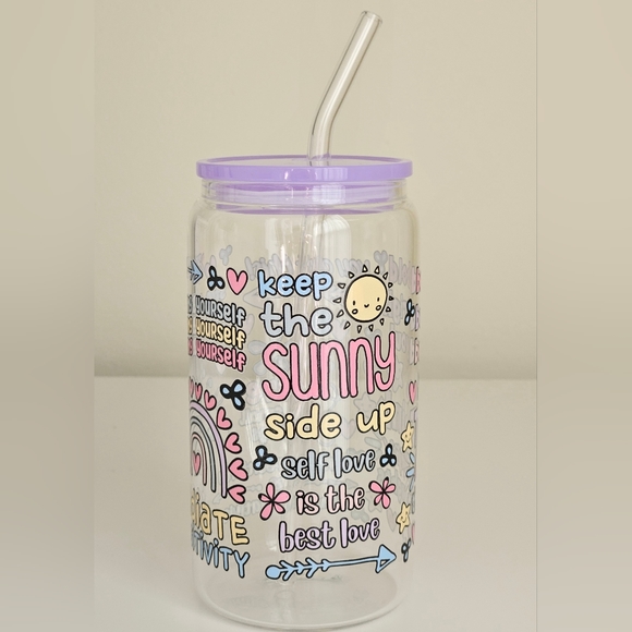 Think Happy Thoughts 16oz Clear Beer Can Glass Cup - Picture 3 of 5